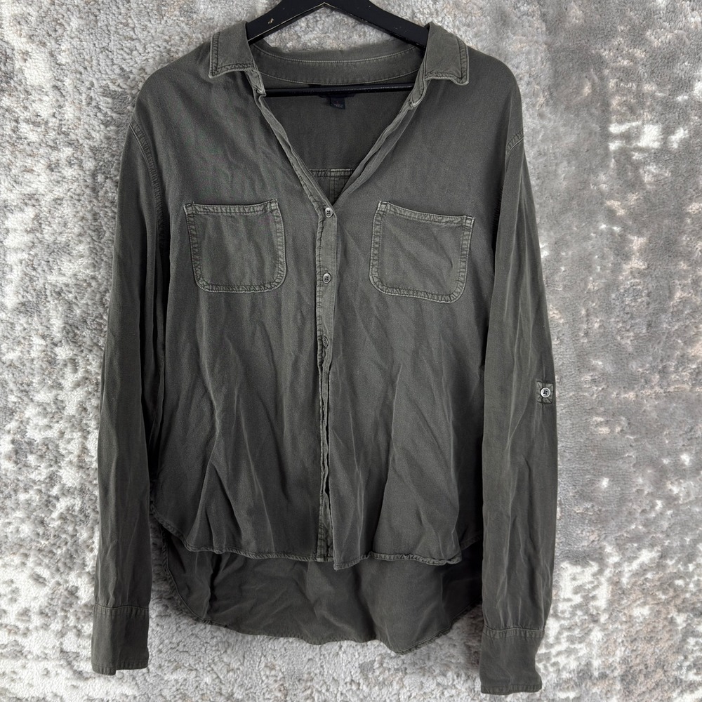 Rock & Republic Size L Utility Roll Tab Pocket Button Down Shirt Olive Women